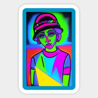 Day Glo Fluorescent Woman in Hat Sticker